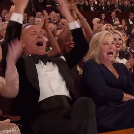 Hanks was one of the audience members cheering to turn on the lights